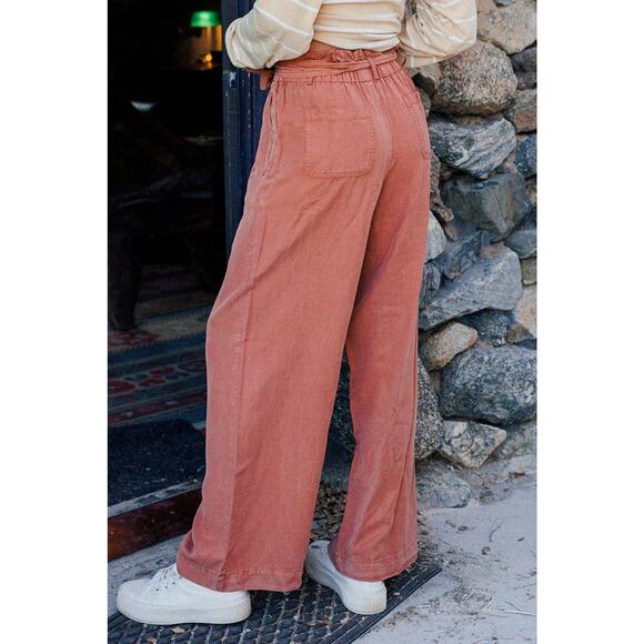 Ces Femme Pants - Ces Femme Wide Leg Paper Bag High Rise Rust Color Lyocell Pants Women Sz M